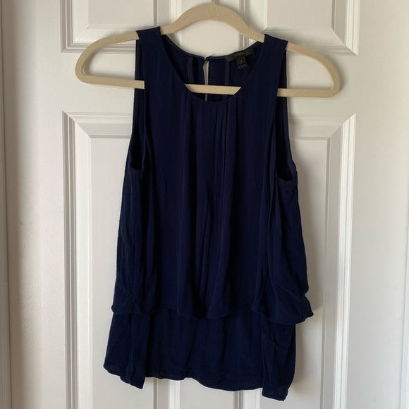 J. Crew Tiered Crepe Tank‎ Top - Navy - Sz 2 - Picture 1 of 8